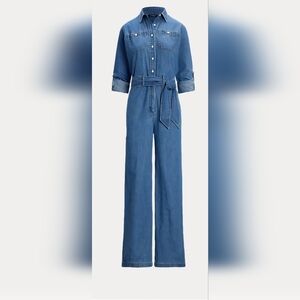 Lauren By Lauren Women Denim Wide Leg Jumpsuit -Size 14-NWOT
